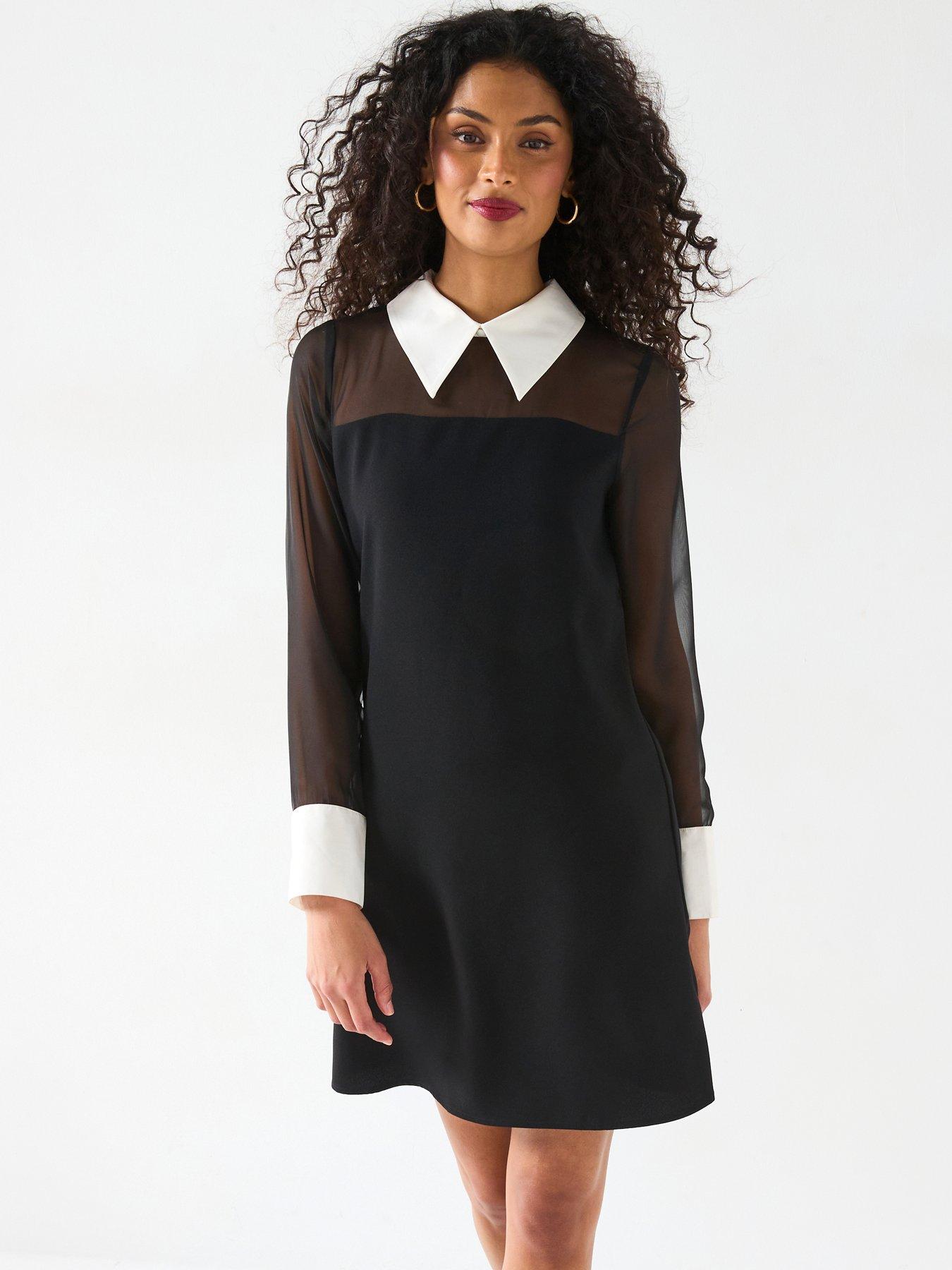 undefined Contrast Collar Mini Dress - Black