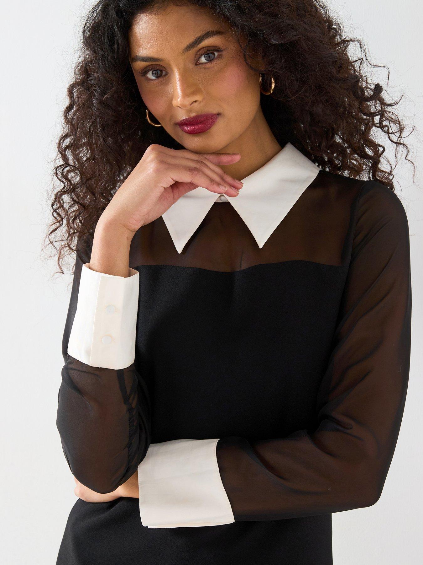 Black Knit Contrast Collar Mini Dress