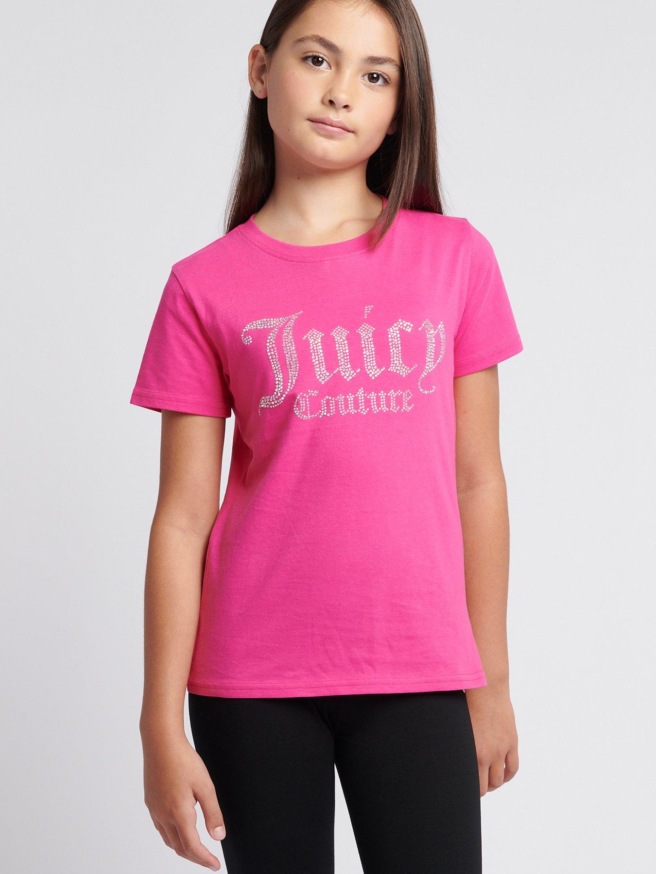undefined Girls Diamante Fitted Short Sleeve T-Shirt - Pink