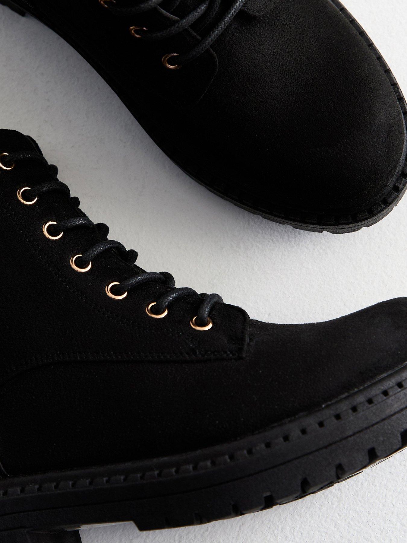 Black Suedette Lace Up Ankle Boots