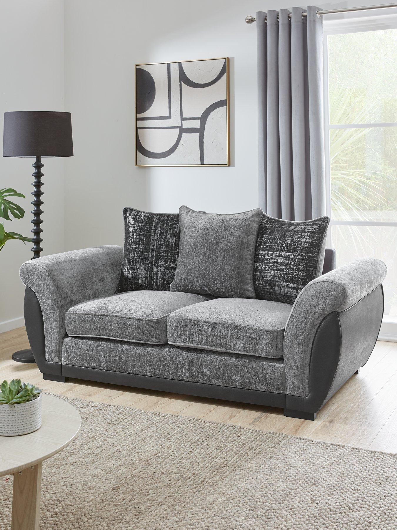 undefined Lana Fabric/Faux Leather 2 Seater Scatterback Sofa - Grey - FSC Certified