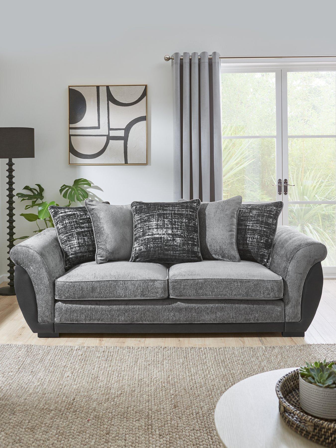 undefined Lana Fabric/Faux Leather 3 Seater Scatterback Sofa - Grey - FSC Certified