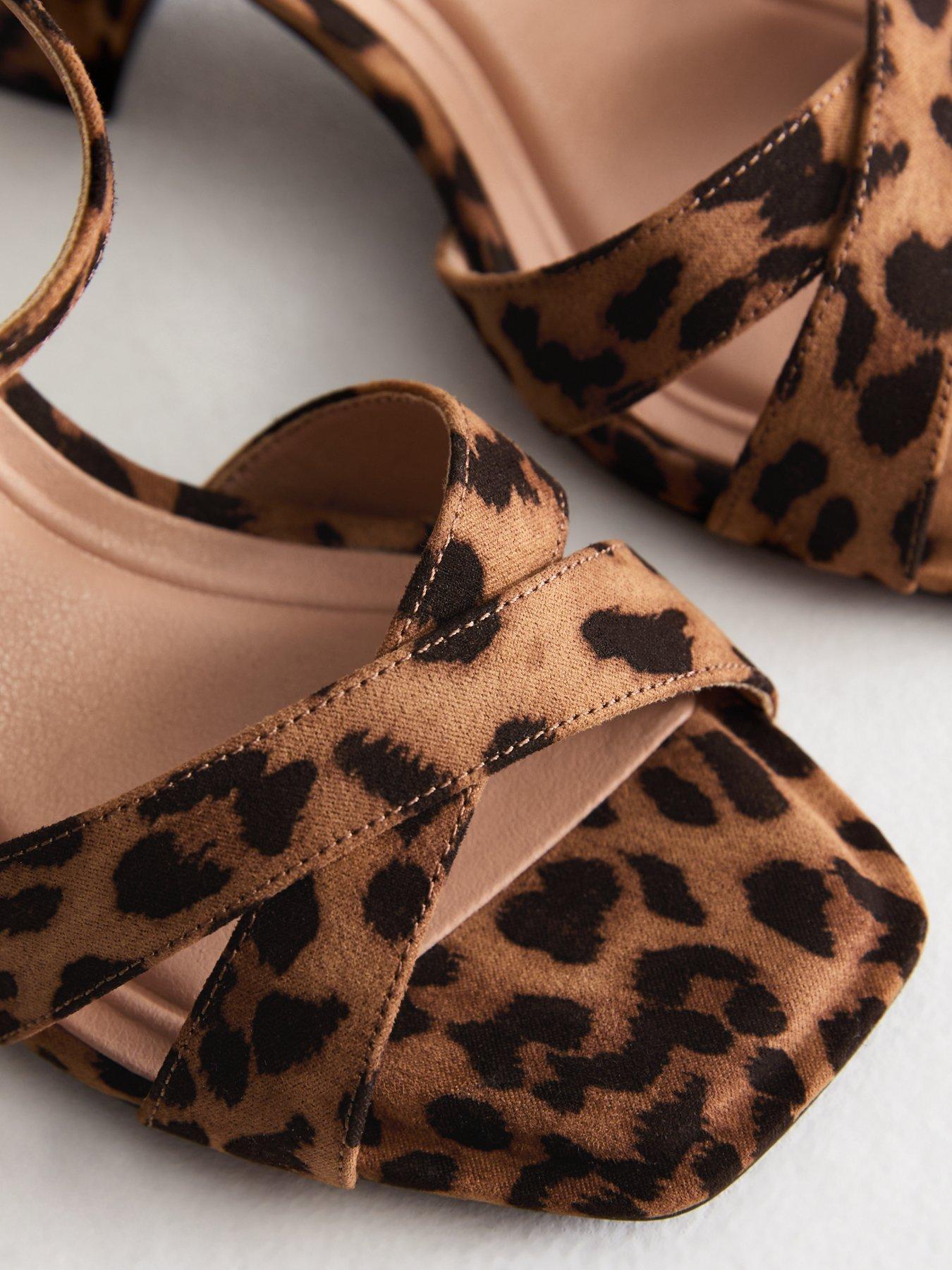 Wide Fit Stone Leopard print Block heel Sandals