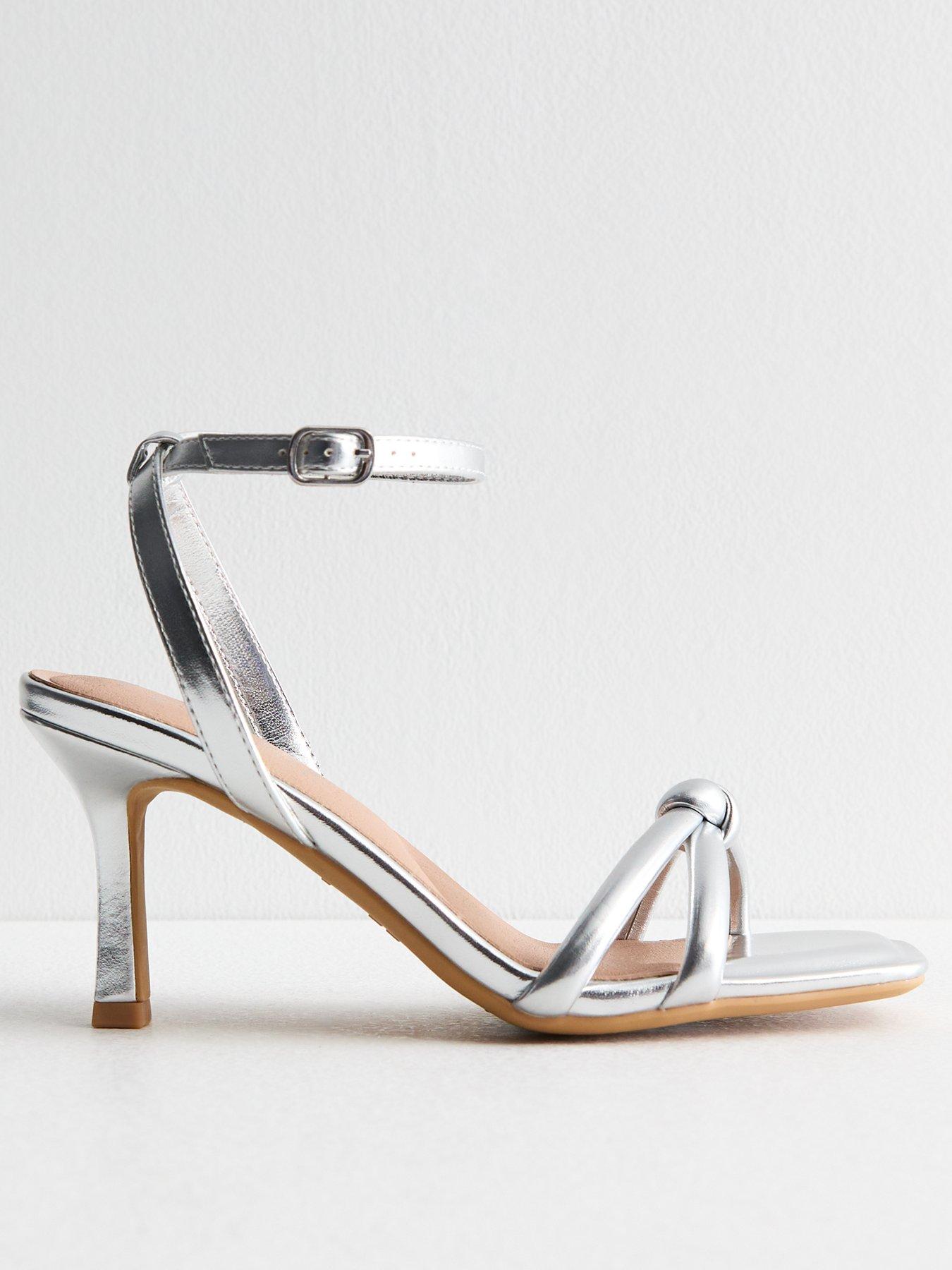 Image 1 of 6 of New Look Knot Front Stiletto Heel Sandals - Silver