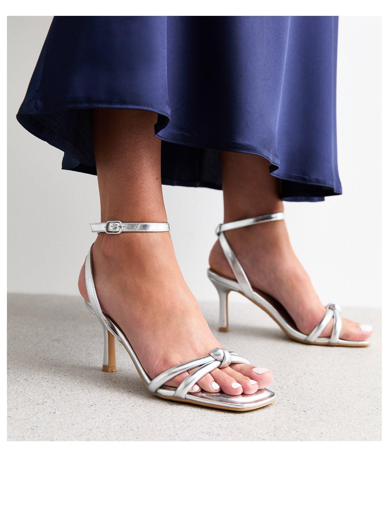 Image 2 of 6 of New Look Knot Front Stiletto Heel Sandals - Silver