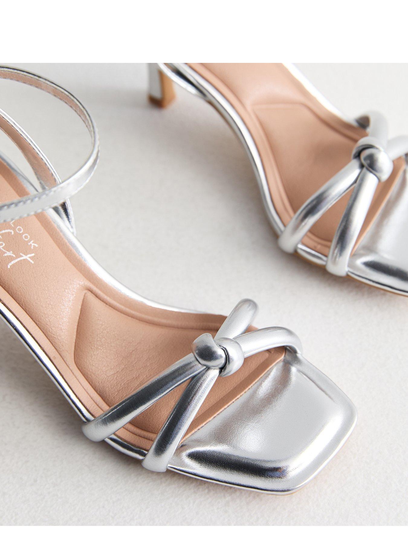 Image 5 of 6 of New Look Knot Front Stiletto Heel Sandals - Silver