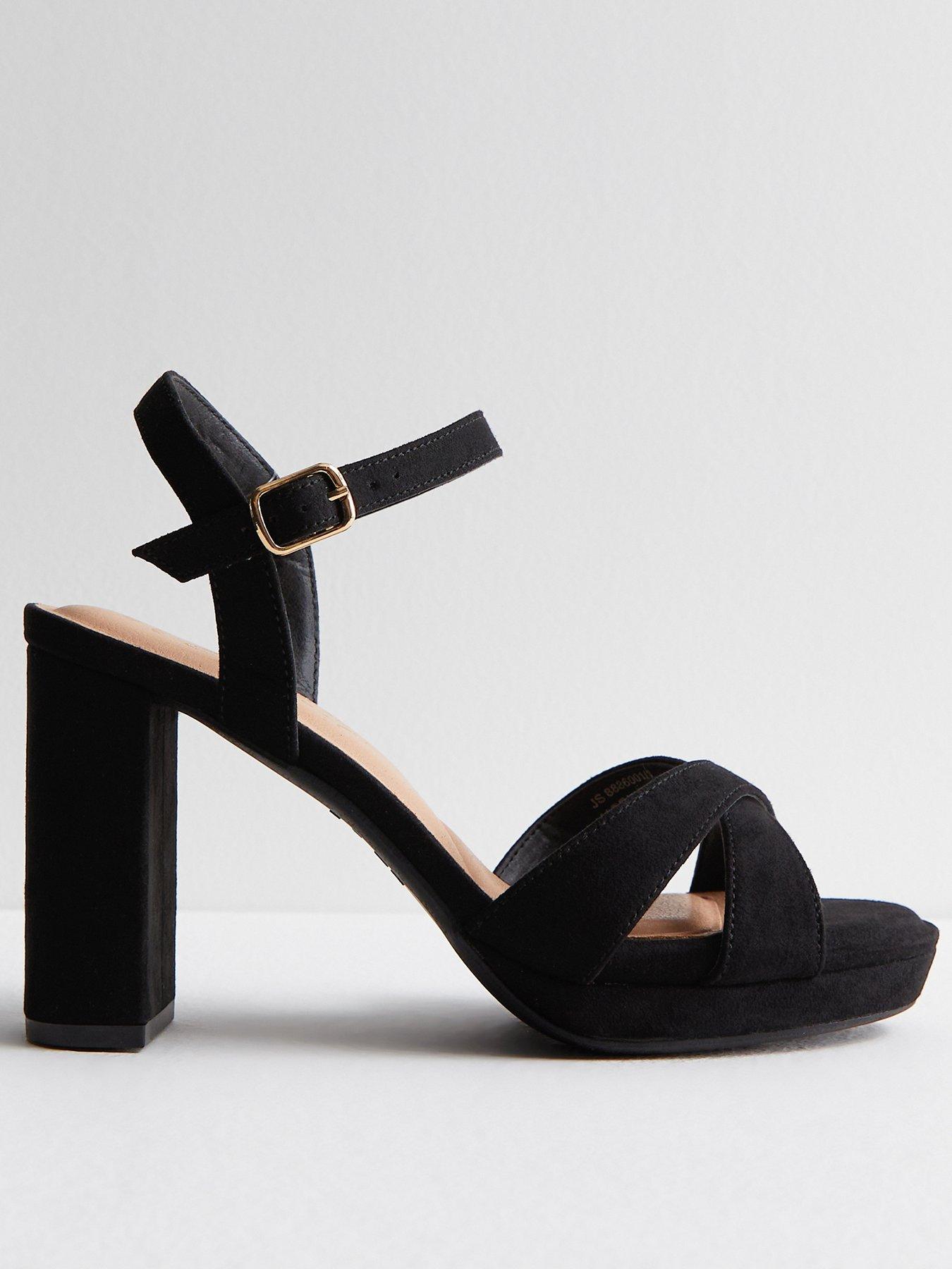 New Look Wide Fit Black 2 Part Suedette Block Heel Sandals | Very.co.uk