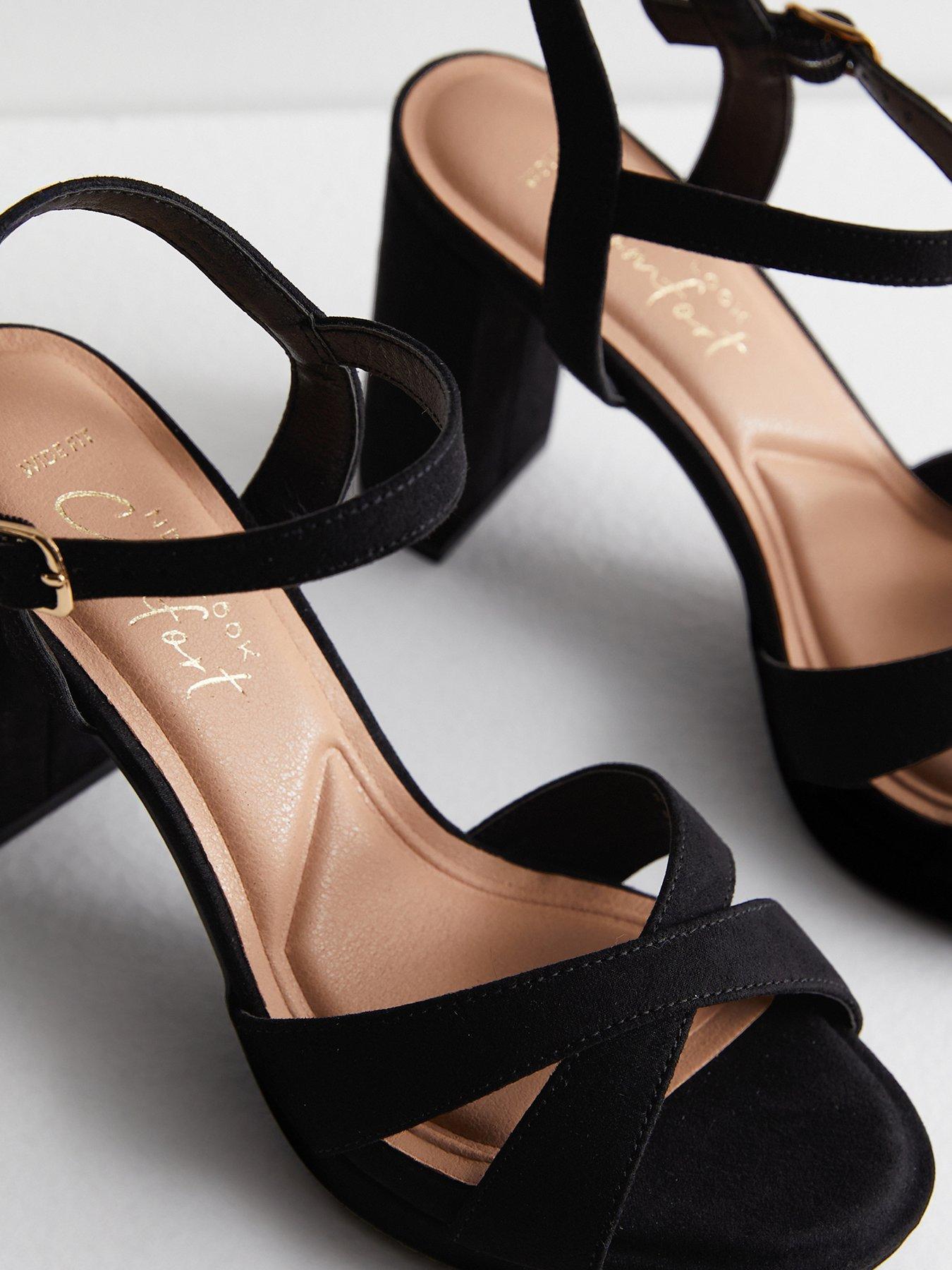 New Look Wide Fit Suedette Block Heel Sandals Black Very
