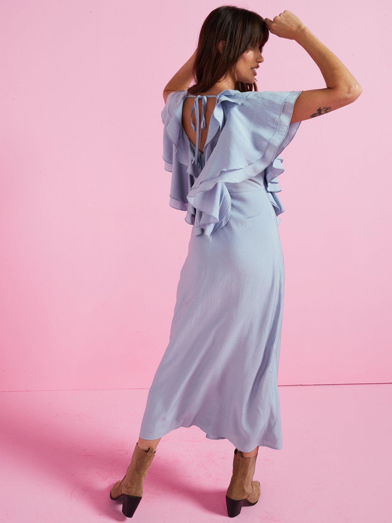 Image 2 of 6 of V by Very Soft Ruffle V Neck Midaxi Dress - Blue