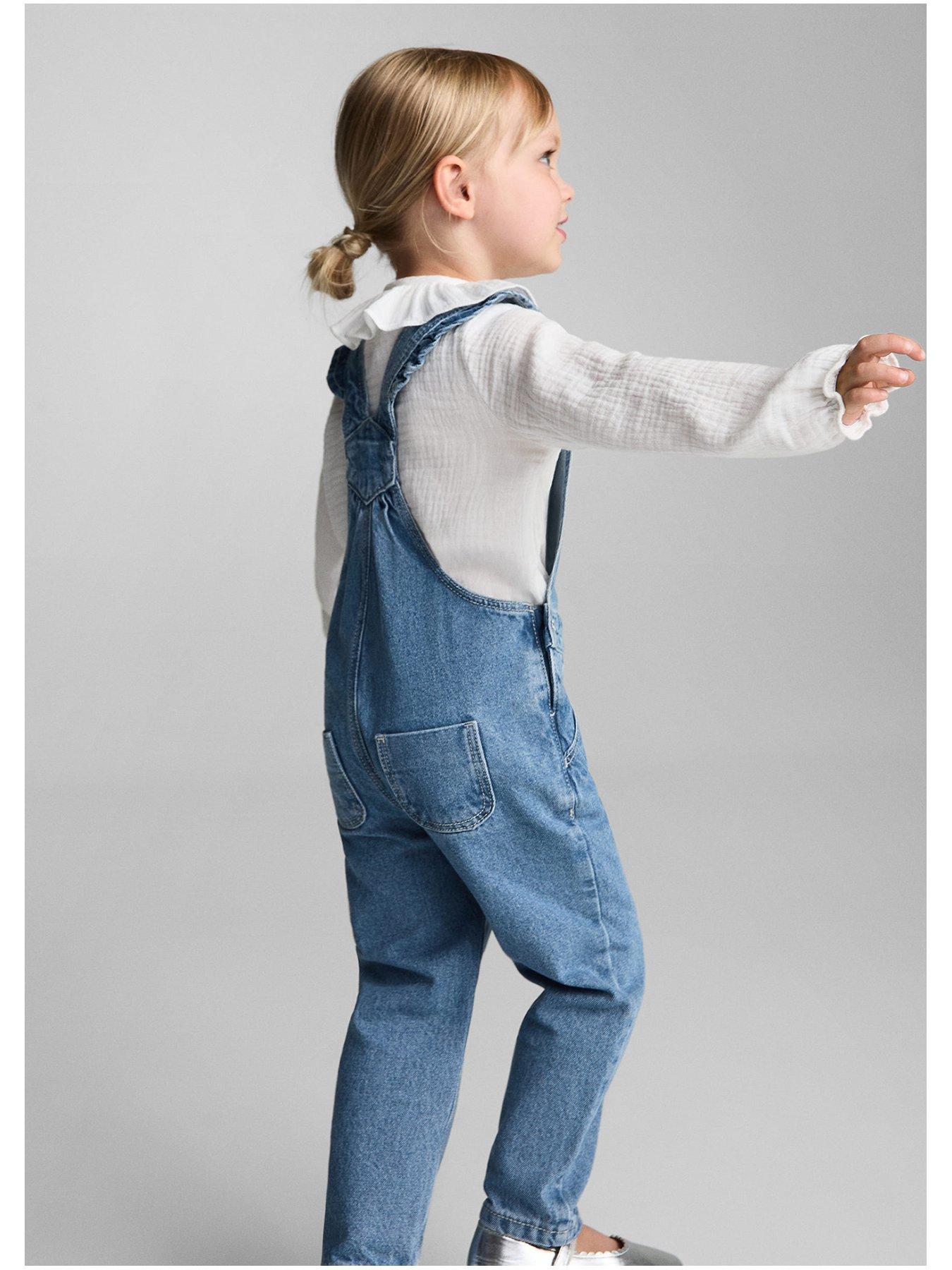 Mango Younger Girls Denim Dungarees - Blue | Very.co.uk