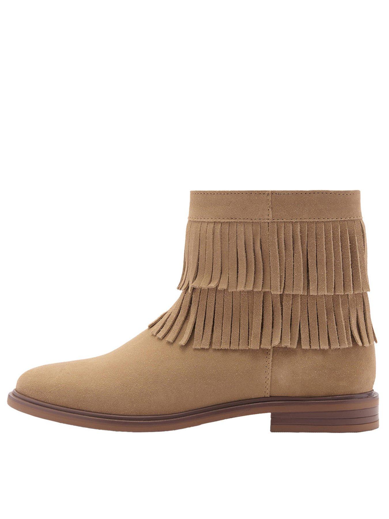 undefined Girls Fringe Suede Ankle Boots - Beige