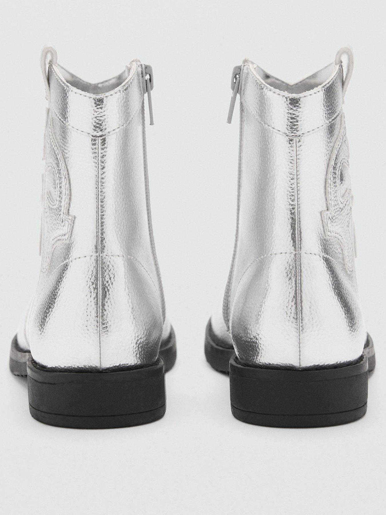 Mango Girls Metallic Western Boots Silver Very