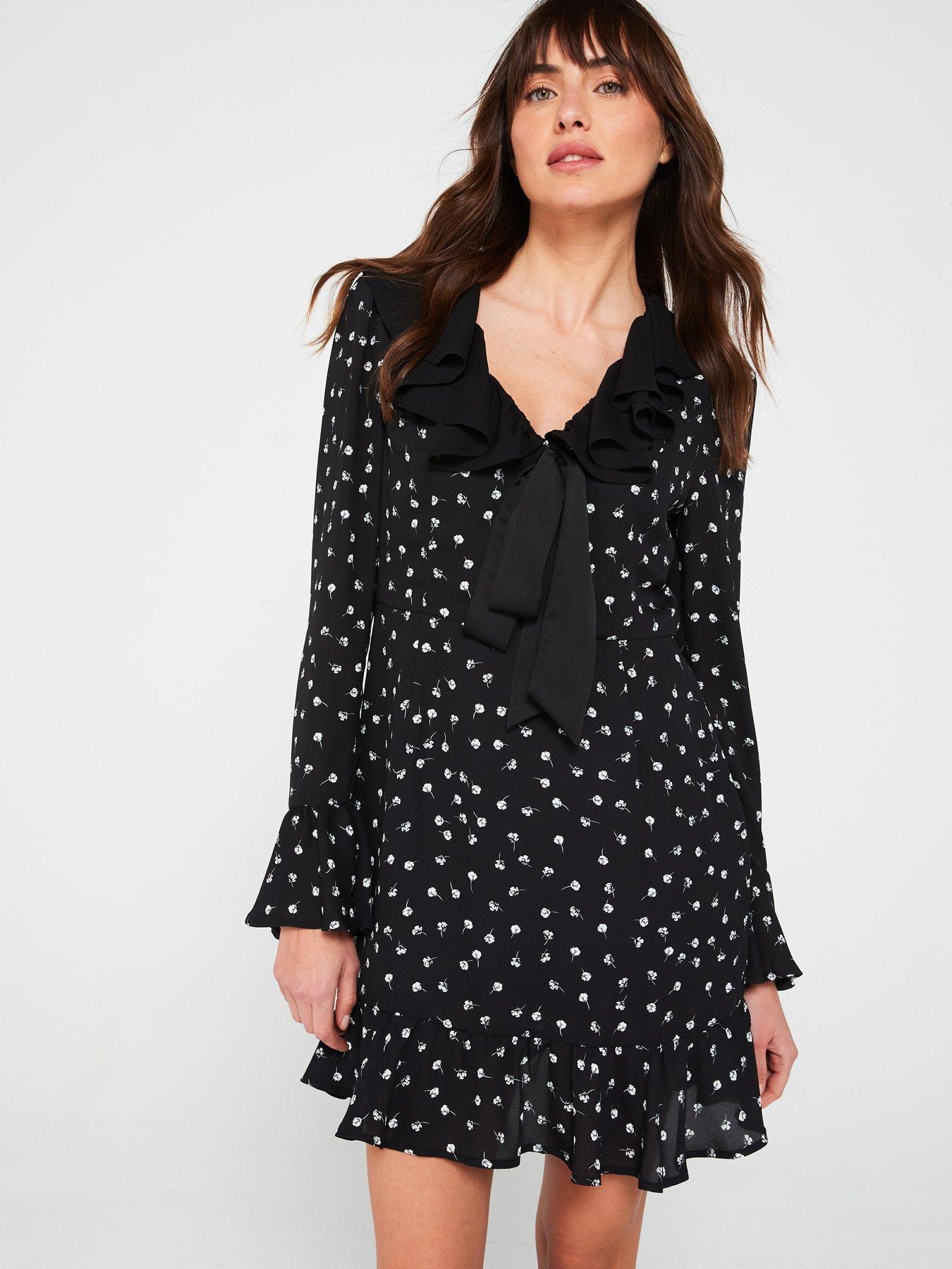V by Very Frill Collar Printed Skater Dress Ditsy Floral Print