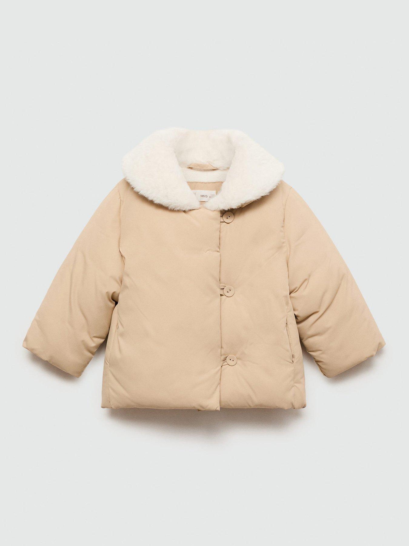 Mango Younger Girls Fleece Lined Funnel Neck Coat Beige Very
