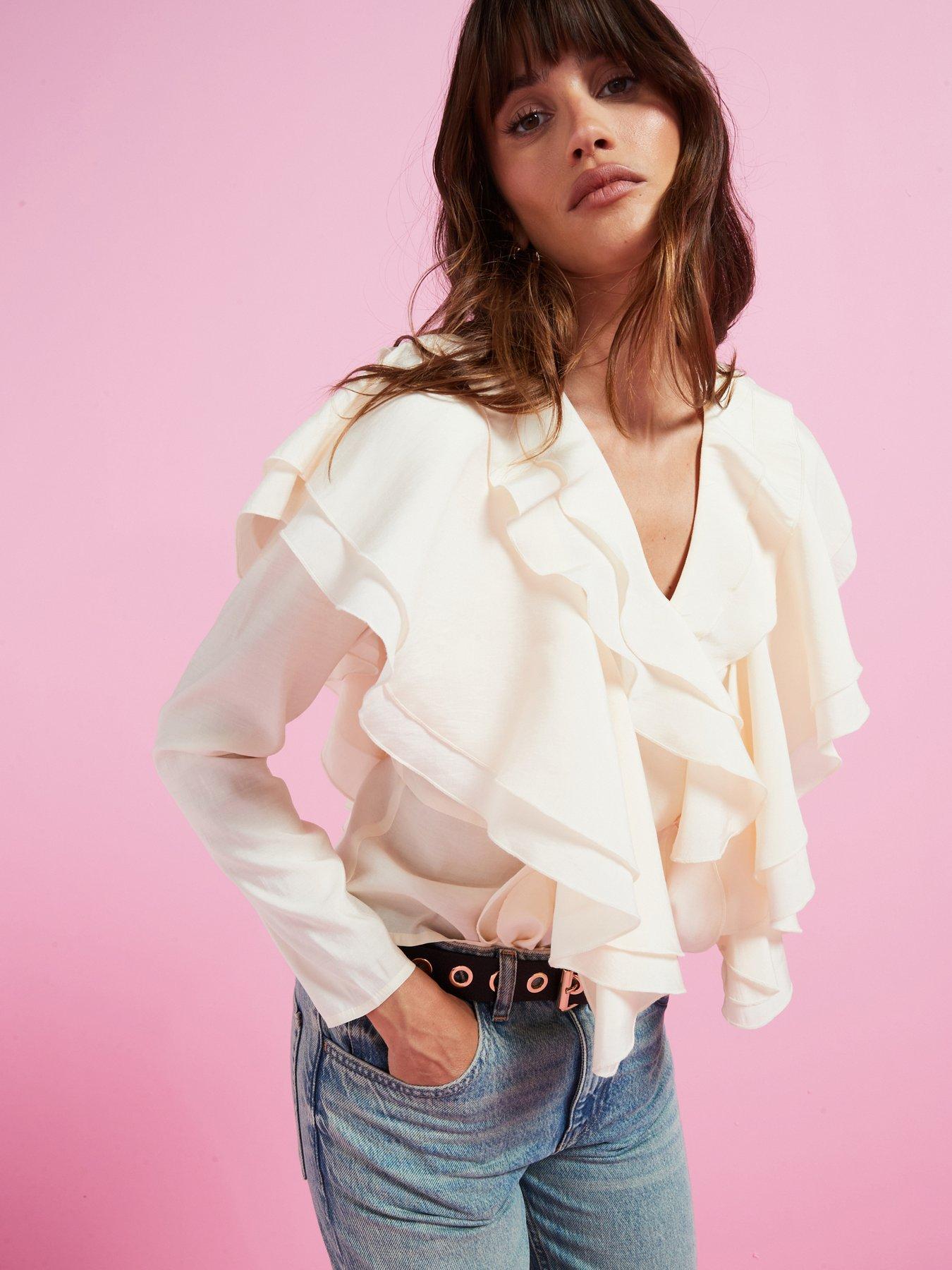 undefined Soft Ruffle Long Sleeve Blouse - Buttermilk