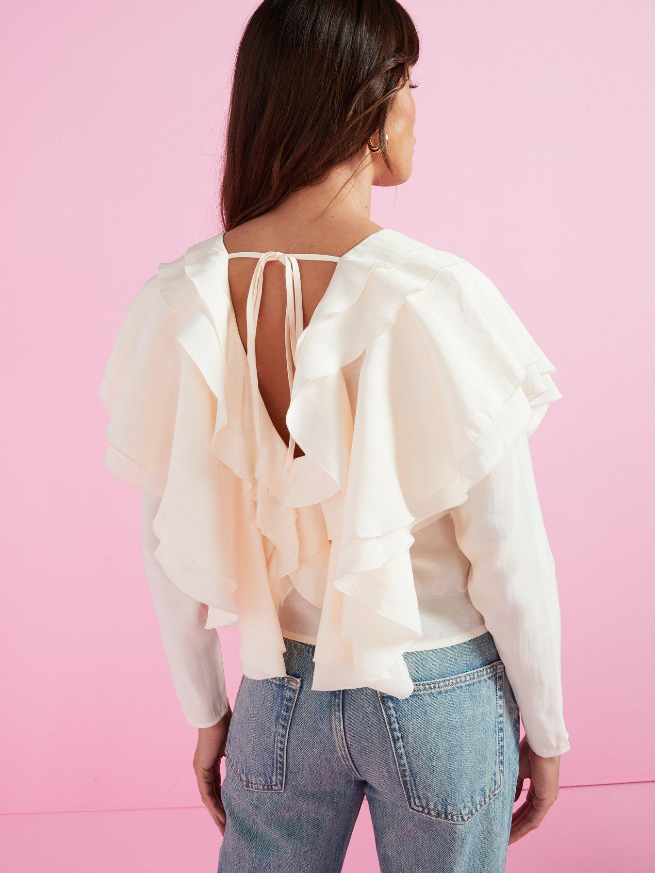 Pink long sleeve ruffle top on sale