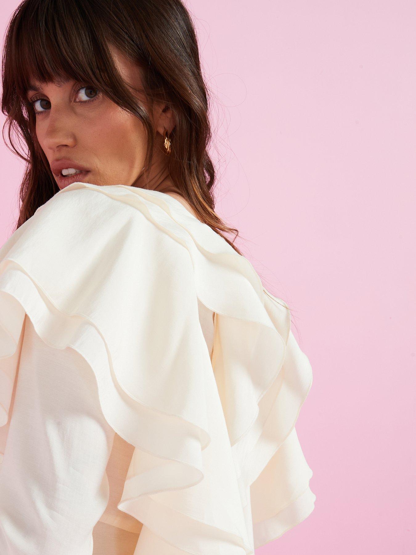 Image 4 of 6 of V by Very Soft Ruffle Long Sleeve Blouse - Buttermilk