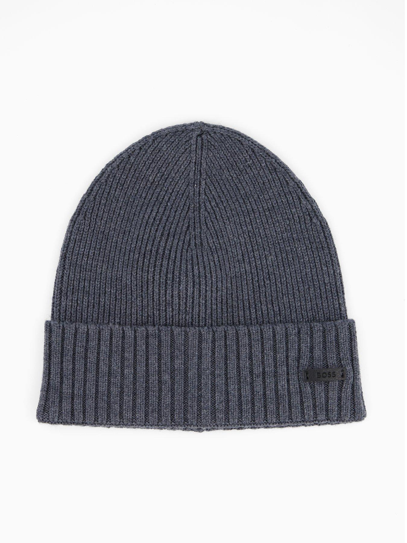 BOSS Fati Leather Tab Logo Beanie Hat - Grey