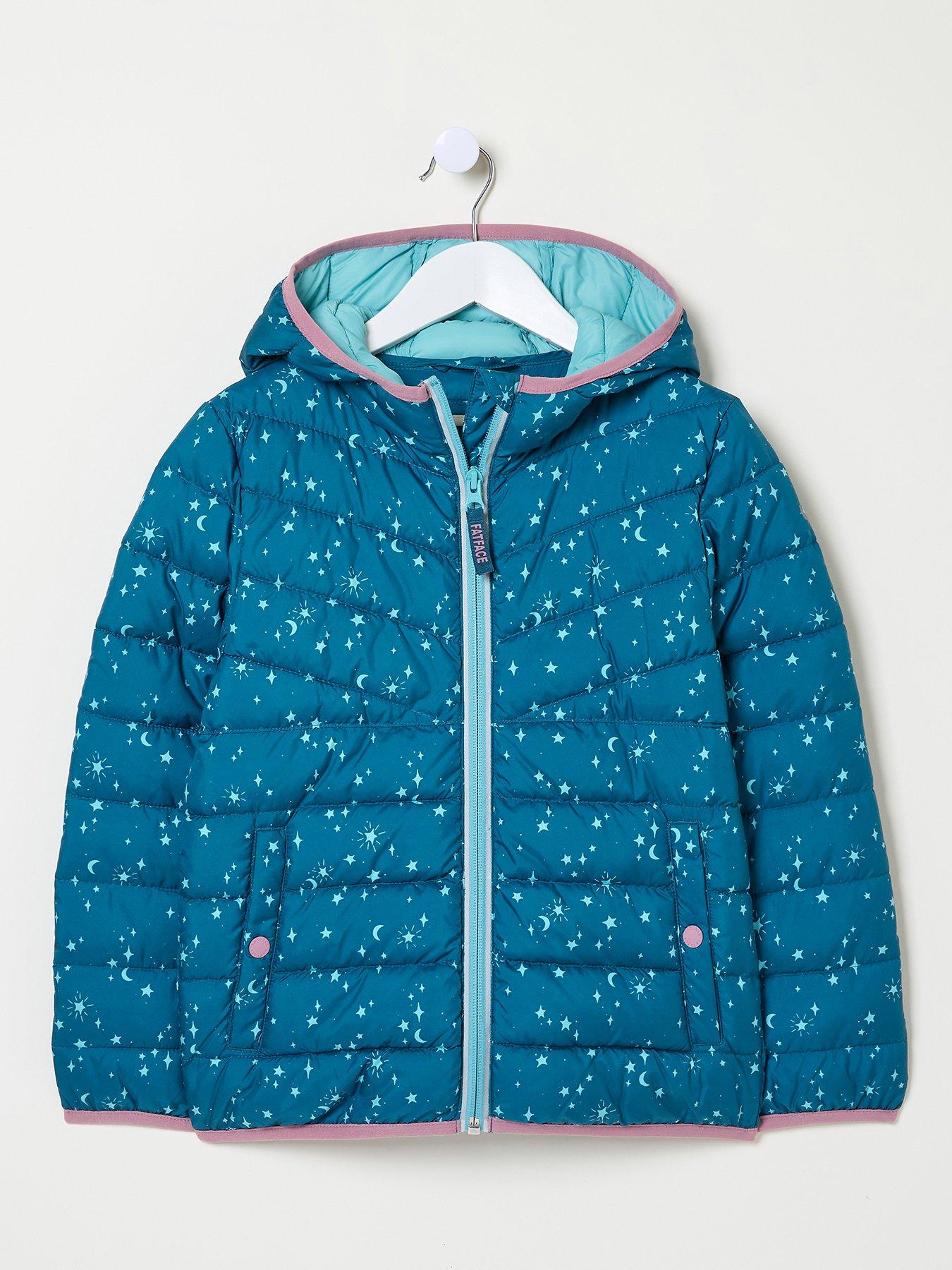undefined Girls Printed Poppy Padded Jacket - Dark Teal Blue
