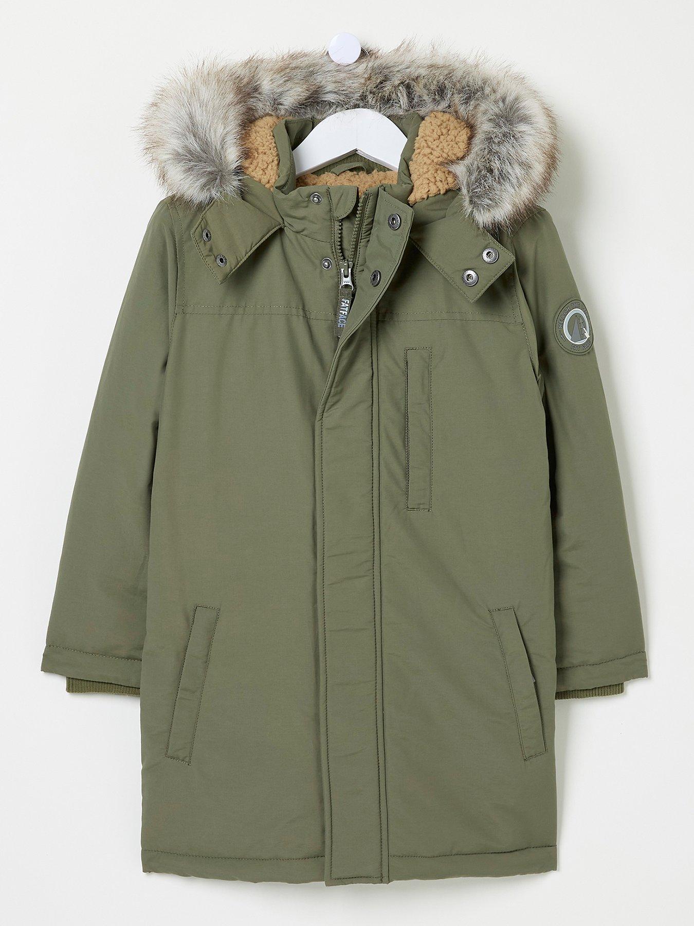 FatFace Boys Easdale Parka Coat Khaki Green Very