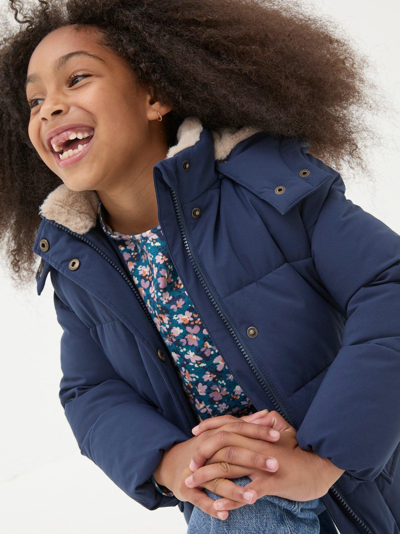 FatFace Girls Letty Longline Padded Jacket Navy Very