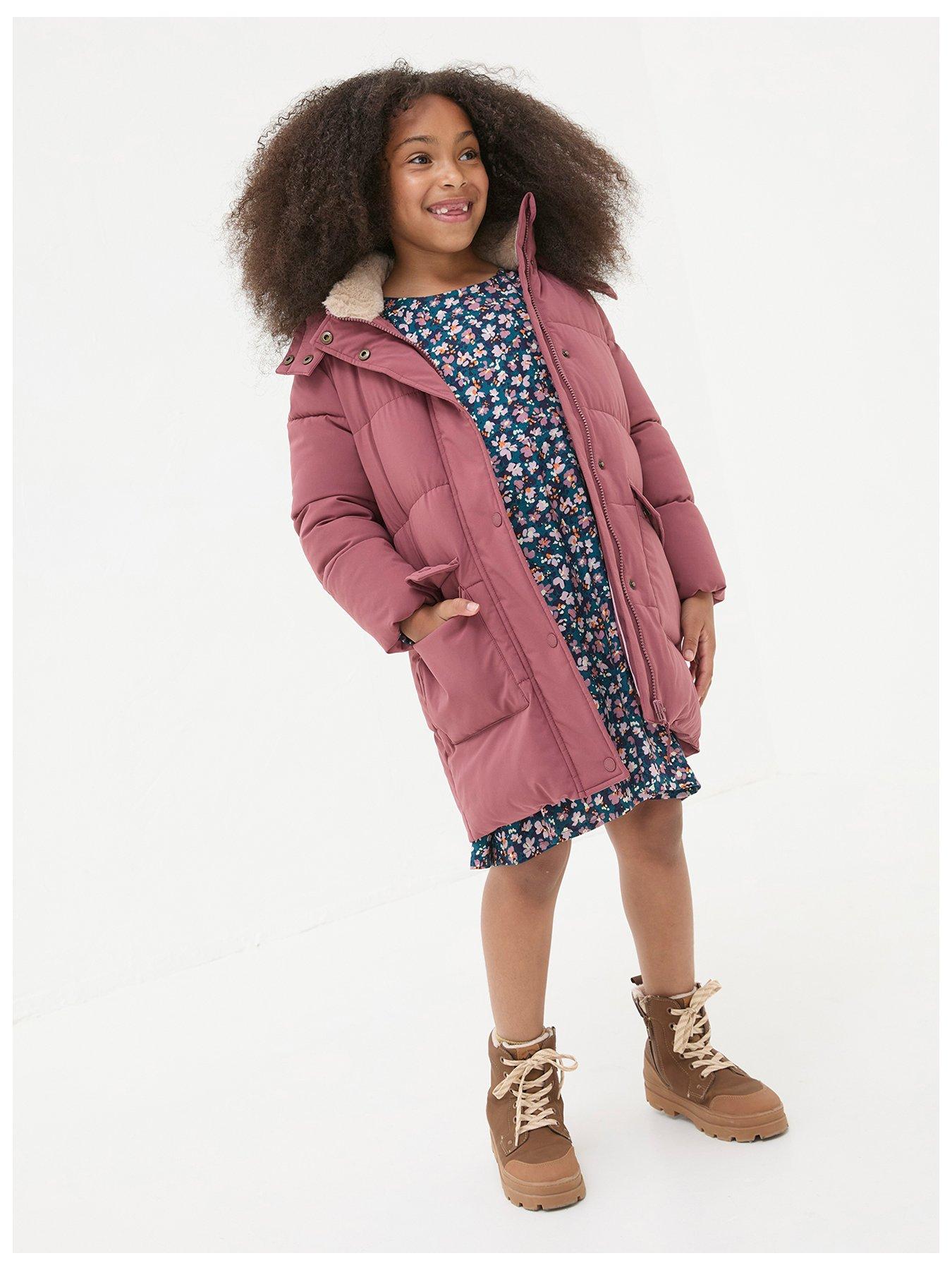 Girls Letty Longline Padded Jacket Rose Pink