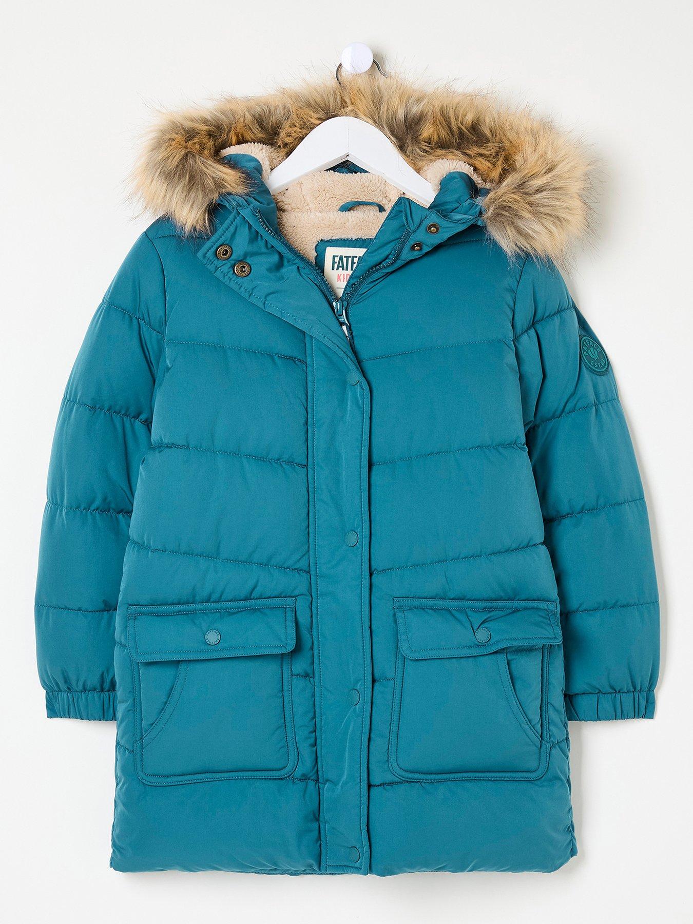 undefined Girls Lily Longline Padded Coat - Dark Teal Blue