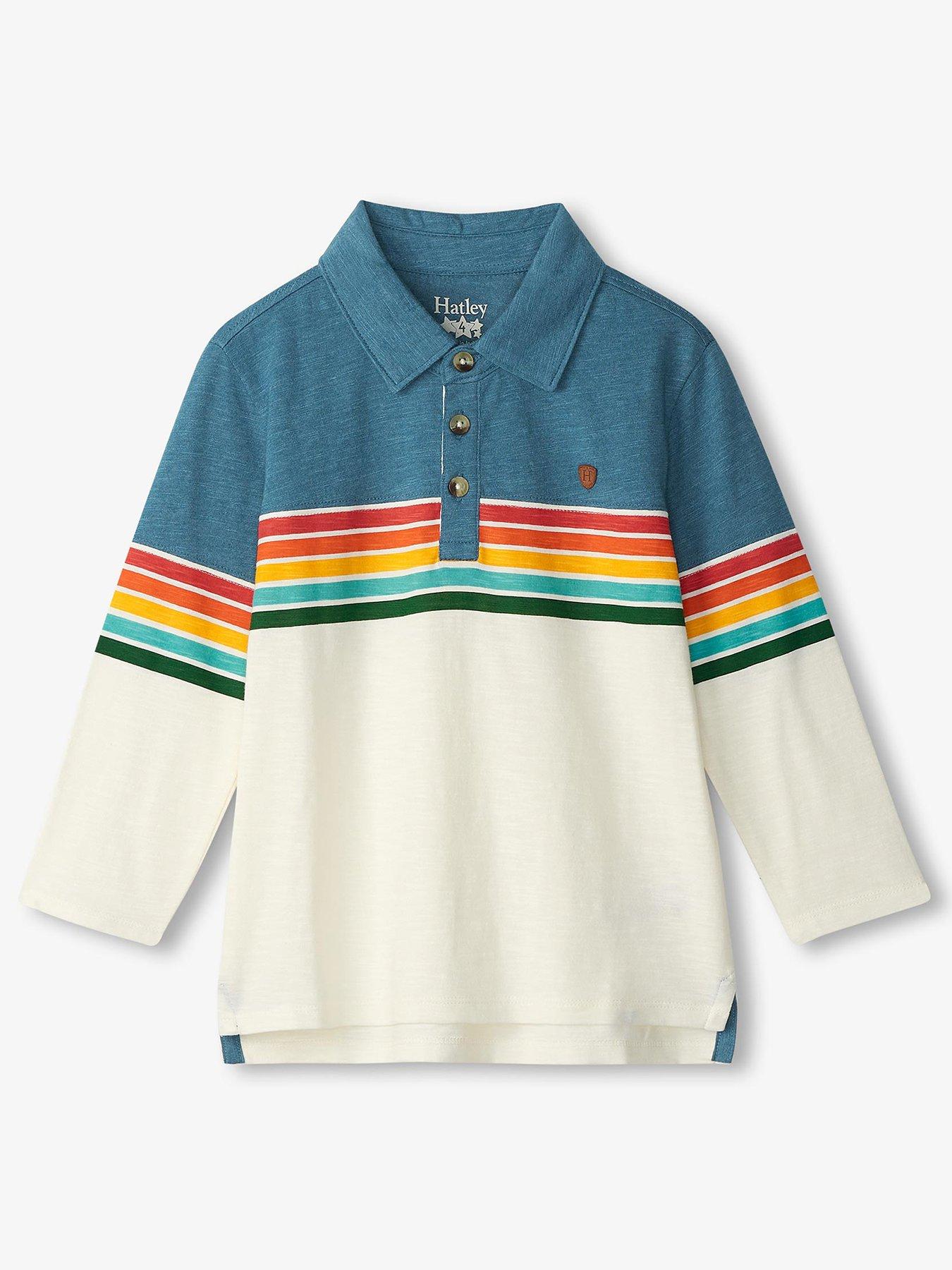 undefined Boys Stripe Panelled Long Sleeve Polo Top - White