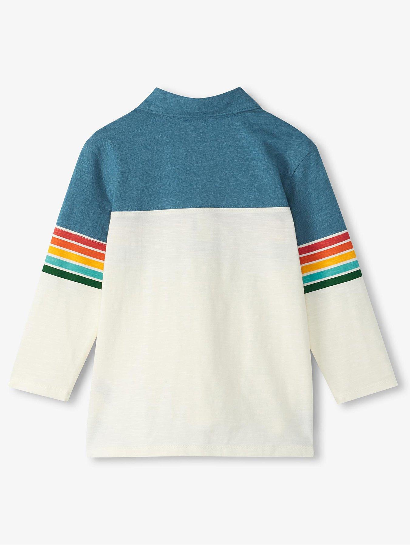 Image 2 of 3 of Hatley Boys Stripe Panelled Long Sleeve Polo Top - White