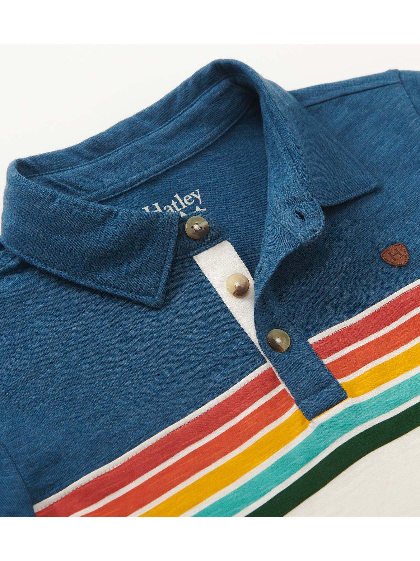 Image 3 of 3 of Hatley Boys Stripe Panelled Long Sleeve Polo Top - White