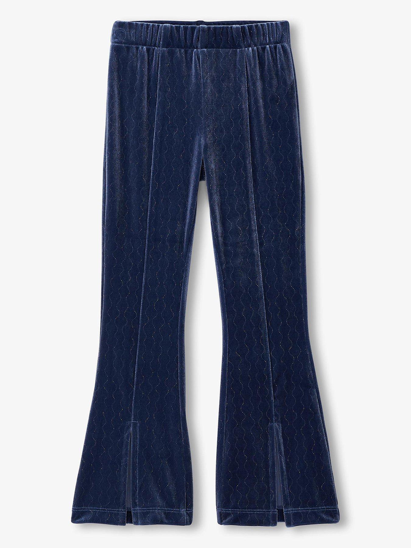 undefined Girls Stretch Flared Velour Pants - Blue