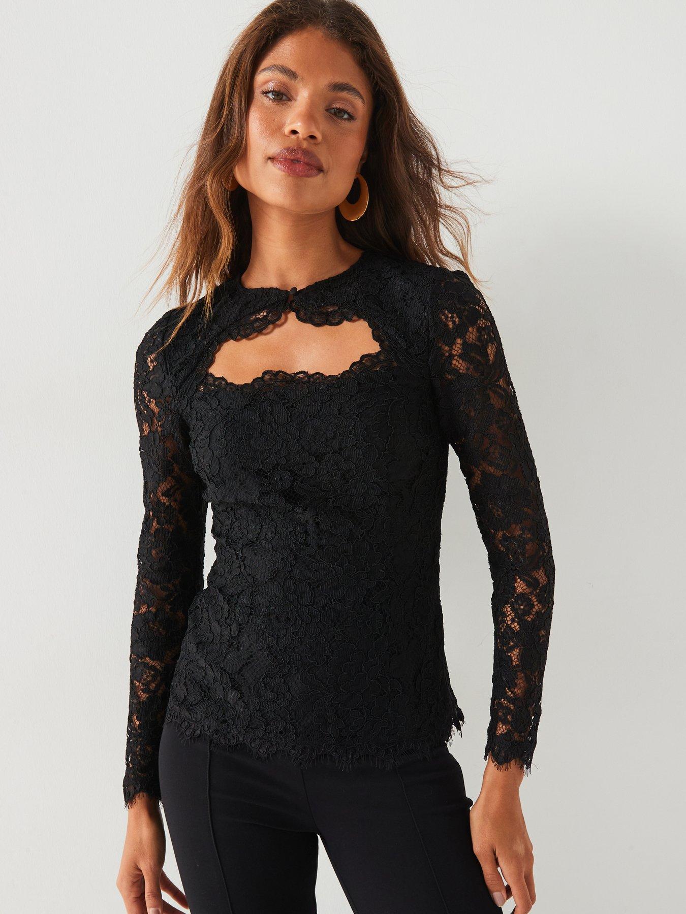 undefined Cut Out Lace Blouse - Black