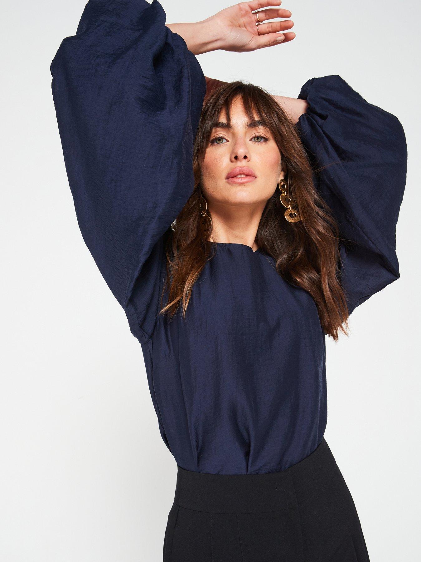 undefined Puff Sleeve Shell Blouse - Blue