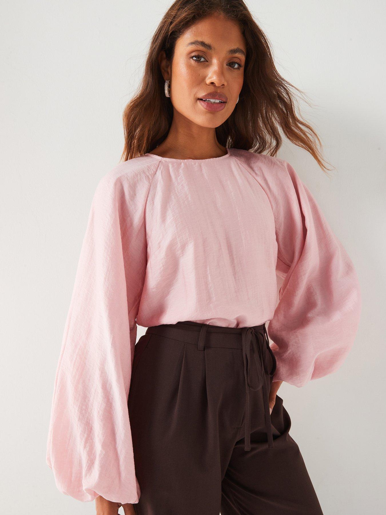 undefined Puff Sleeve Shell Blouse - Pink