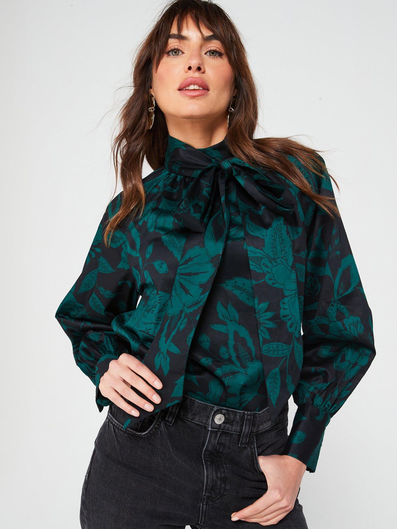 undefined Blouson Sleeve Printed Blouse - Green