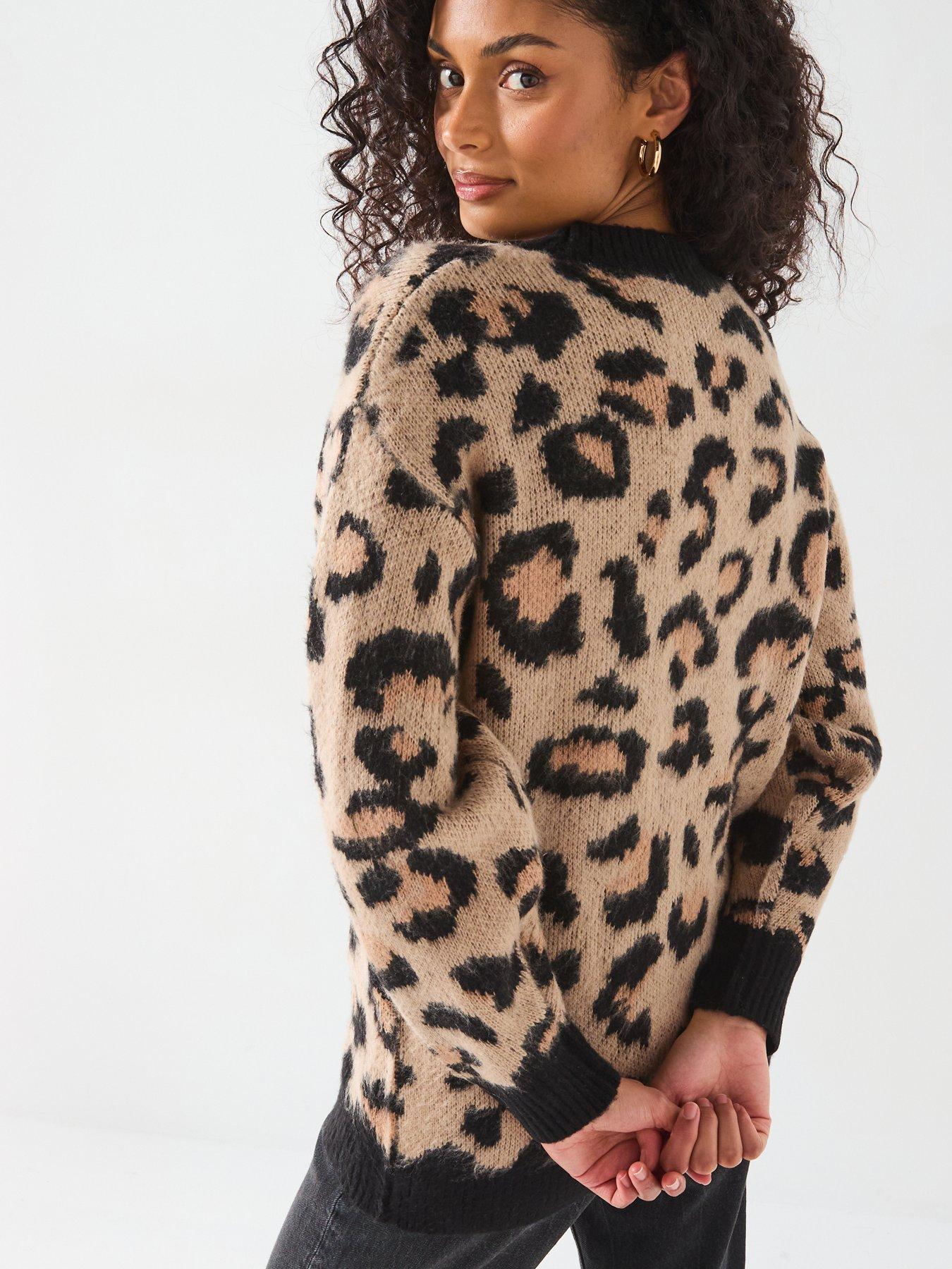 V by Very V Neck Leopard Longline Cardigan Print