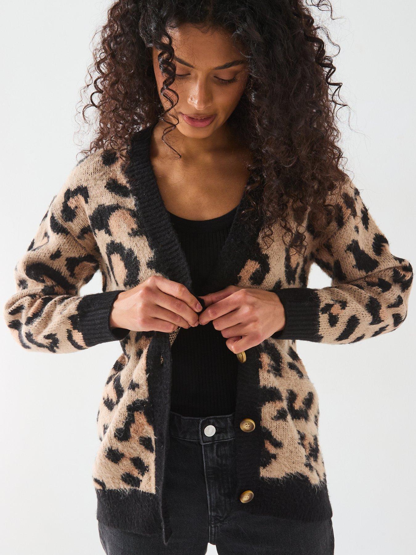 V Neck Leopard Print Longline Cardigan