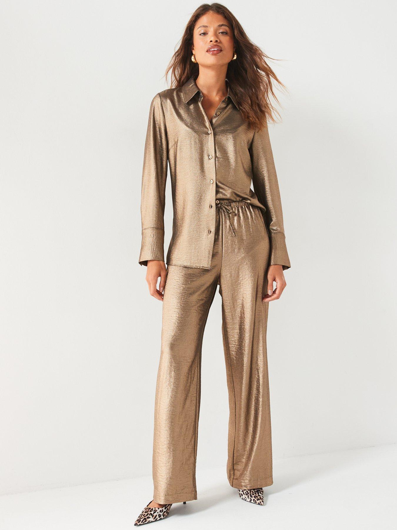 Image 3 of 6 of V by Very Metallic Longline Co-Ord&nbsp;Shirt - Gold&nbsp;