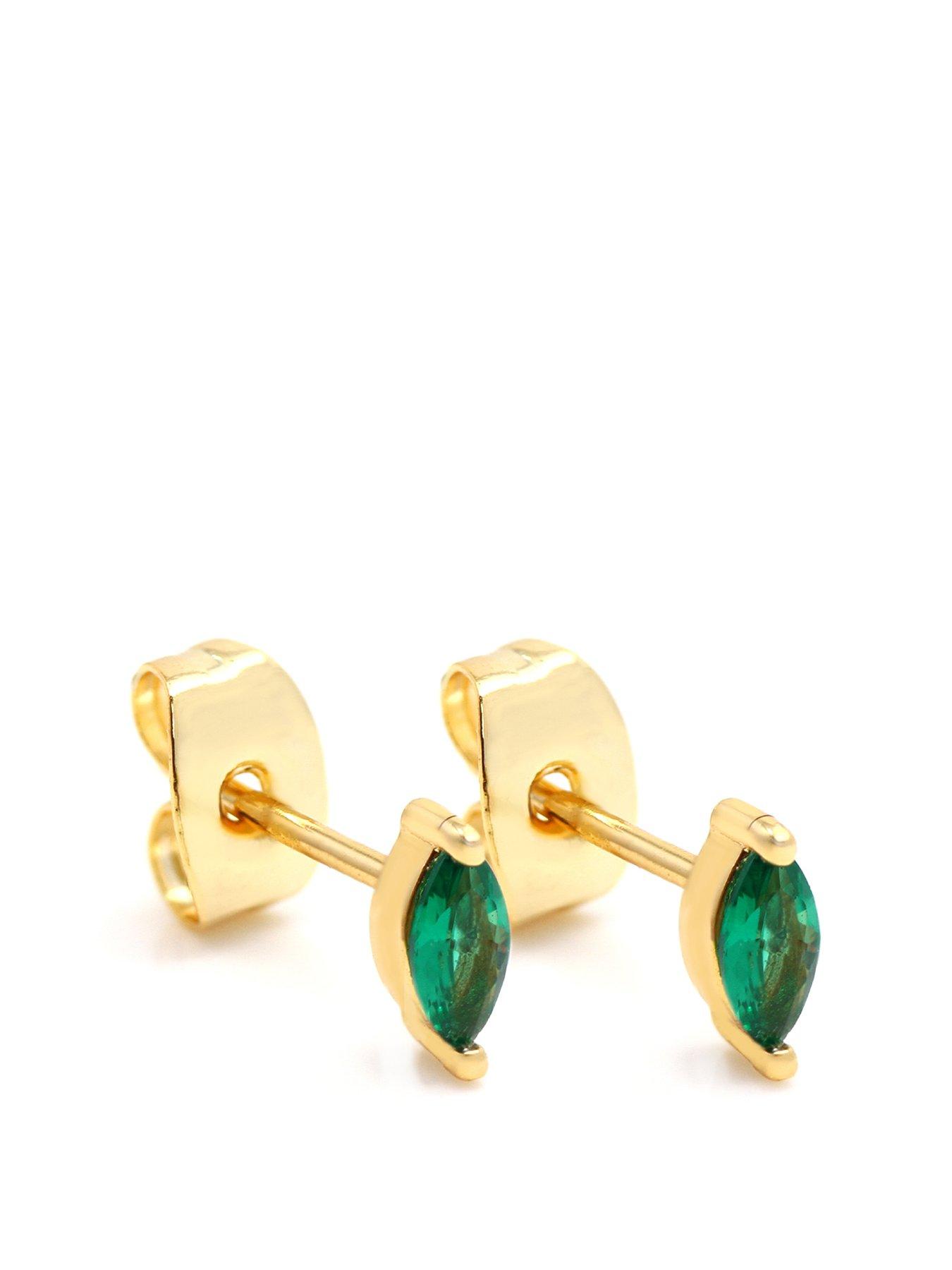 Product photograph of Say It With Green Cz Marquise Stud Earrings - Yellow Gold from very.co.uk