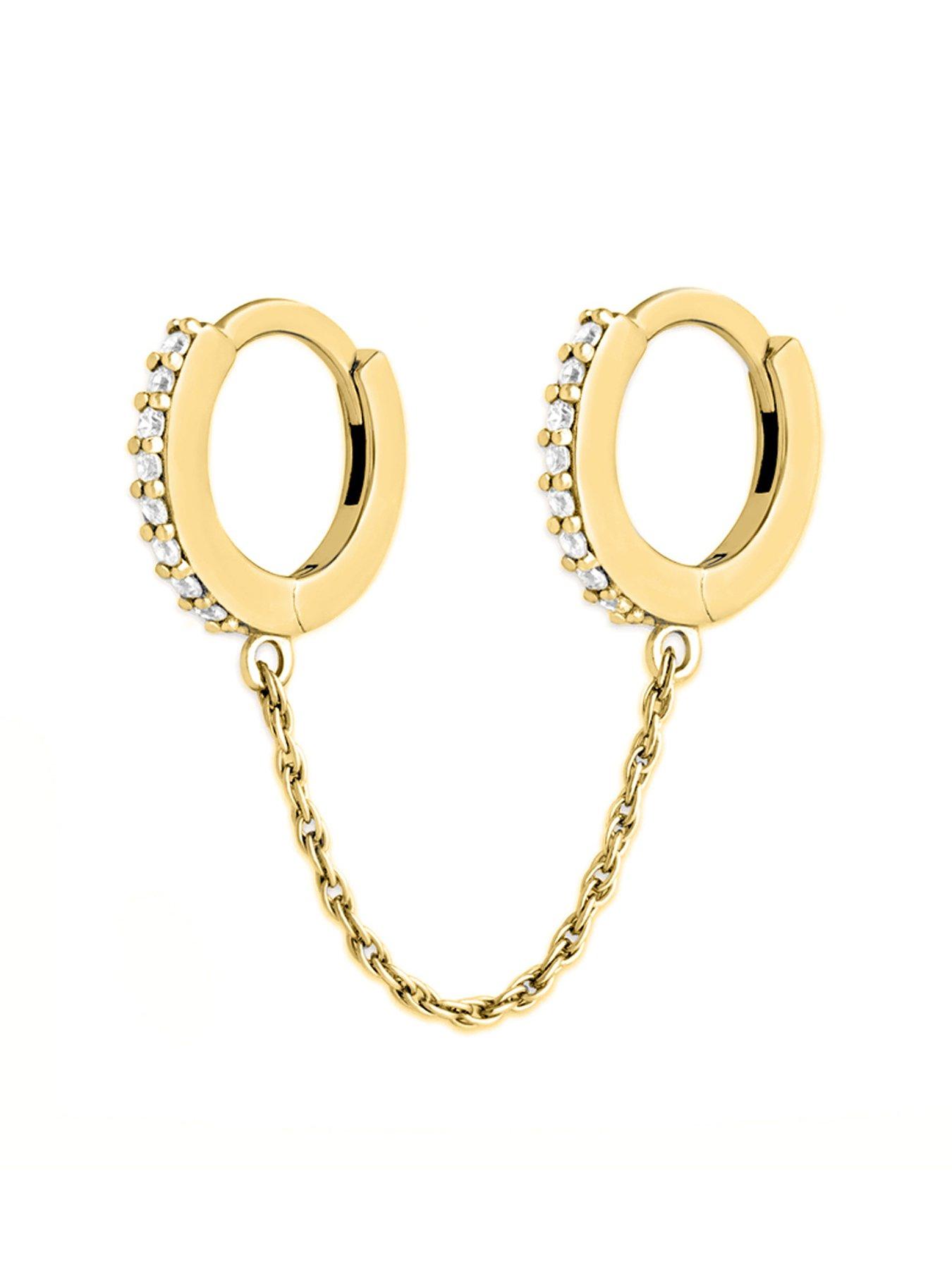 Product photograph of Say It With Clear Cz Chain Earrings - Yellow Gold from very.co.uk