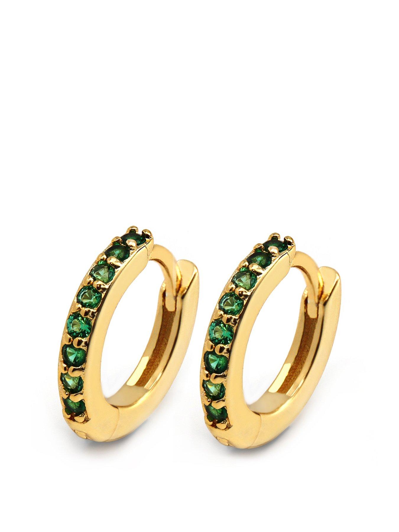 Say It With Green Huggie Hoop Earrings - Yellow Gold