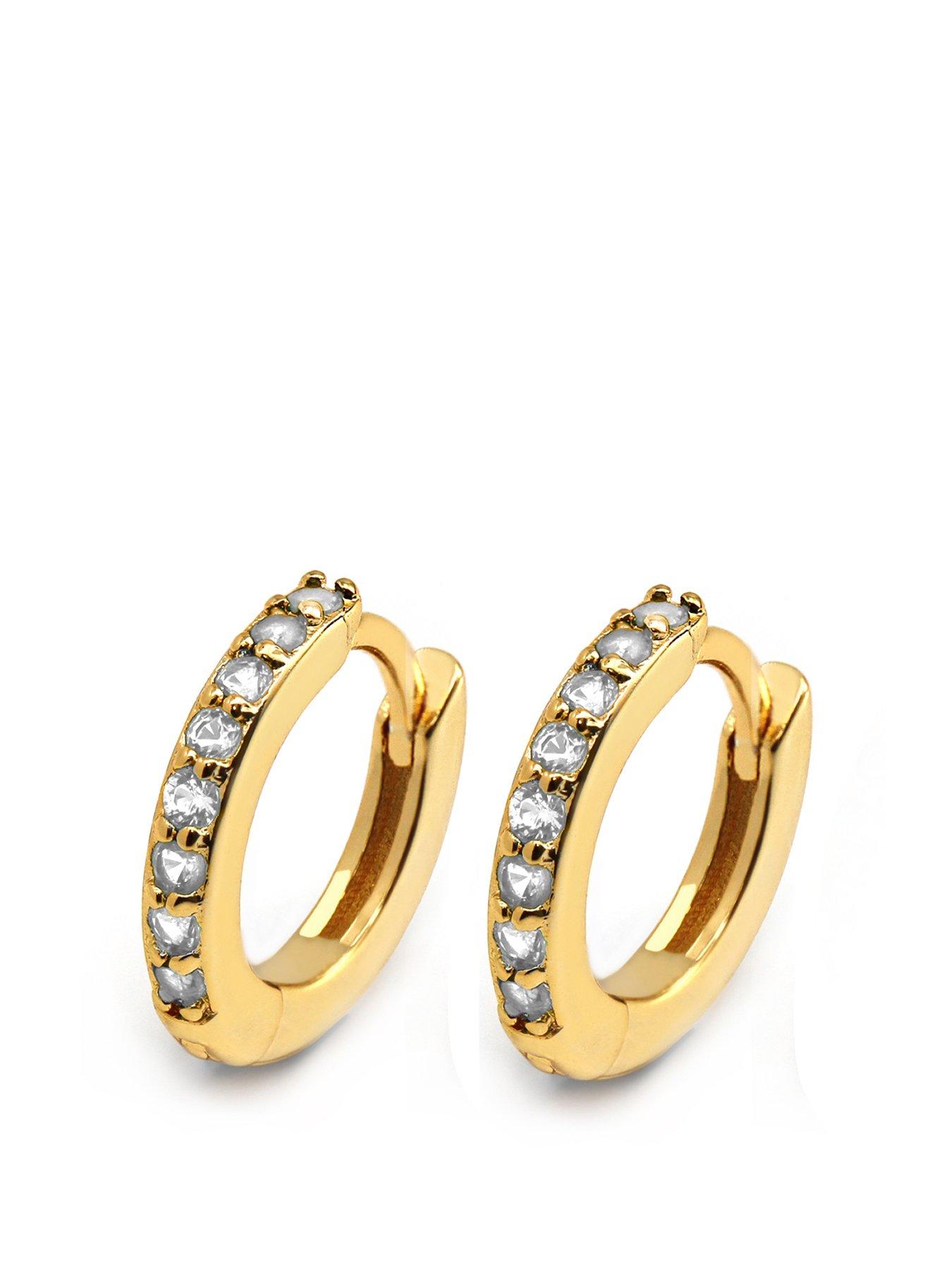 Product photograph of Say It With Clear Huggie Hoop Earrings - Yellow Gold from very.co.uk