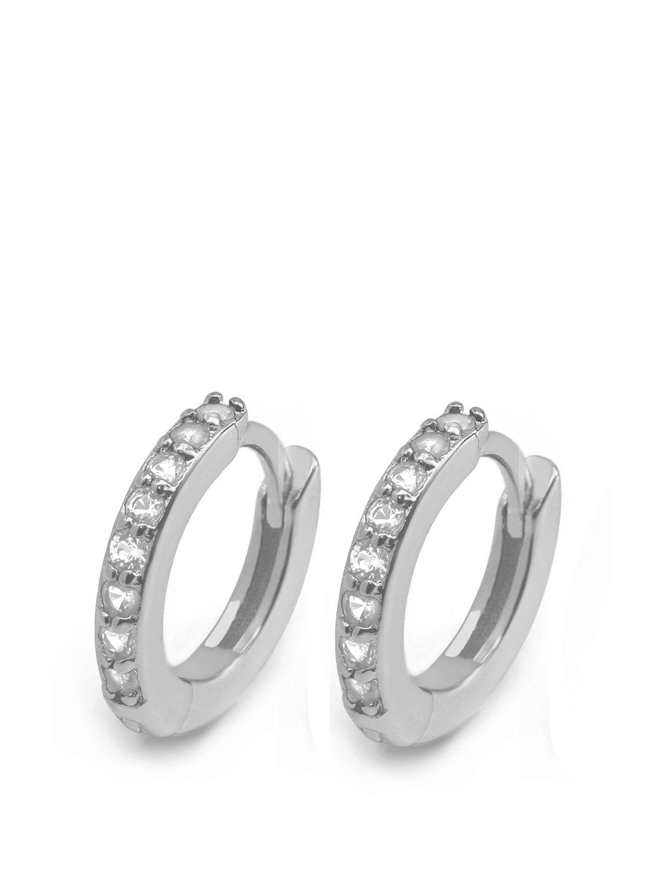 Product photograph of Say It With Clear Huggie Hoop Earrings - Silver from very.co.uk