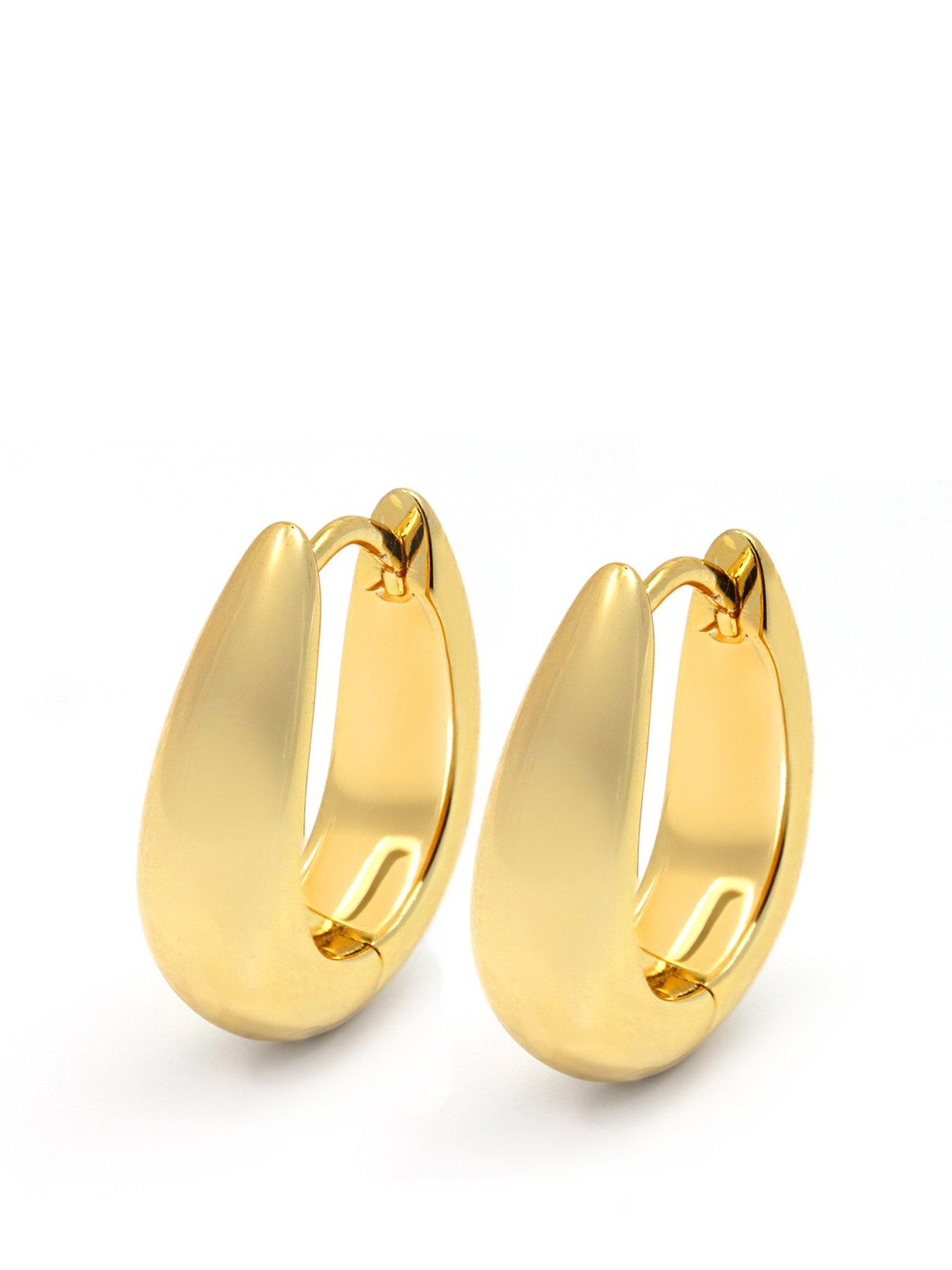 Product photograph of Say It With 25mm Chunky Tear Drop Hoop Earrings - Yellow Gold from very.co.uk