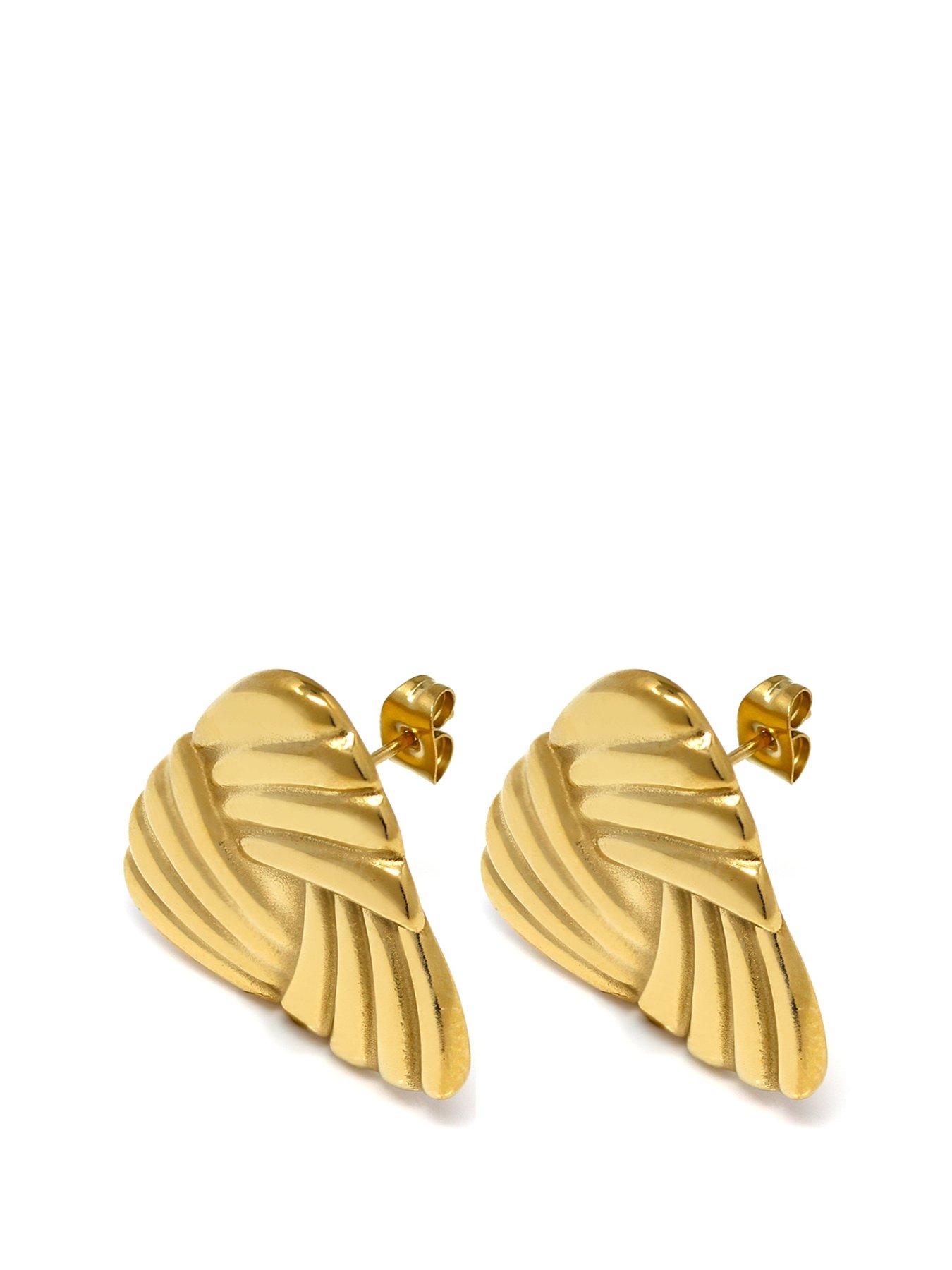 Product photograph of Say It With Ribbed Triangle Stud Earrings - Yellow Gold from very.co.uk