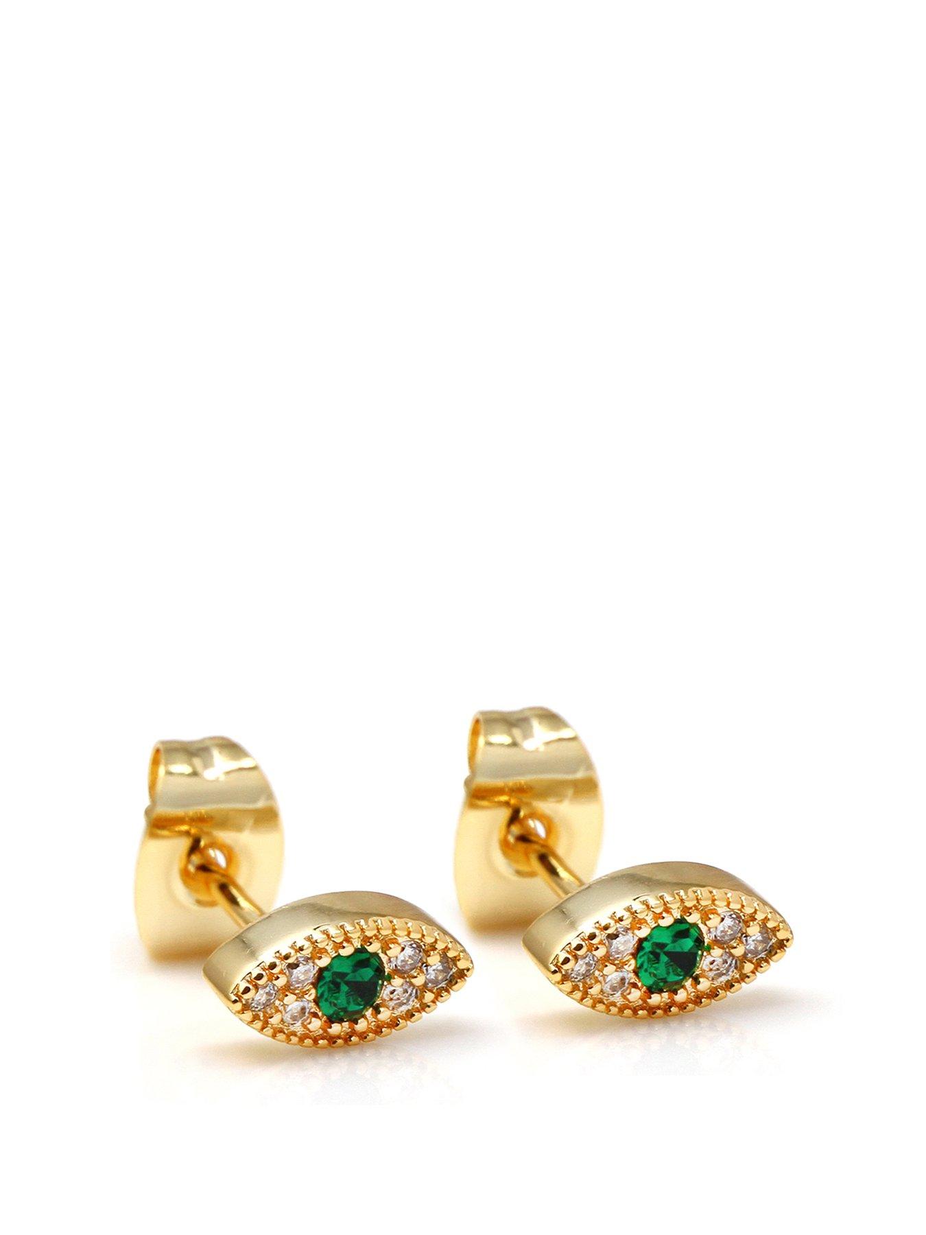 Product photograph of Say It With Evil Eye Stud Earrings - Yellow Gold from very.co.uk