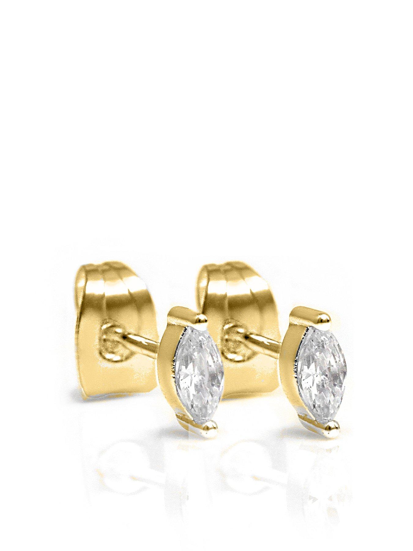 Product photograph of Say It With Cz Marquise Stud Earrings - Yellow Gold from very.co.uk