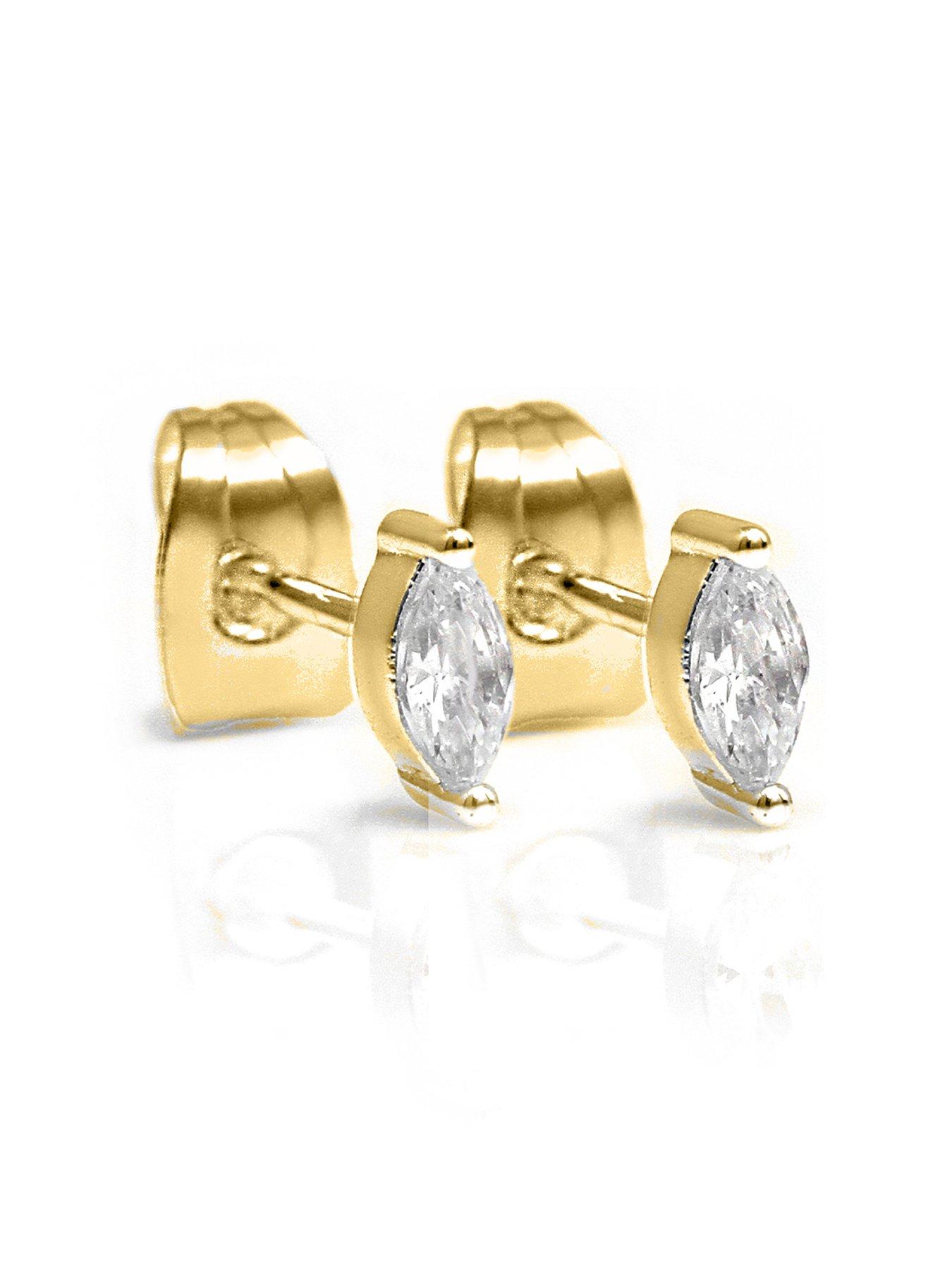 Product photograph of Say It With Small Clear Cz Marquise Stud Earrings - Yellow Gold from very.co.uk