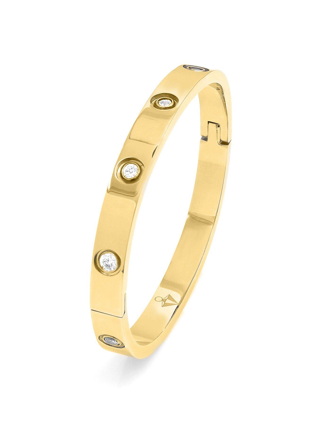 Product photograph of Say It With Junior Stone Hinged Bangle - Stainless Steel Gold from very.co.uk