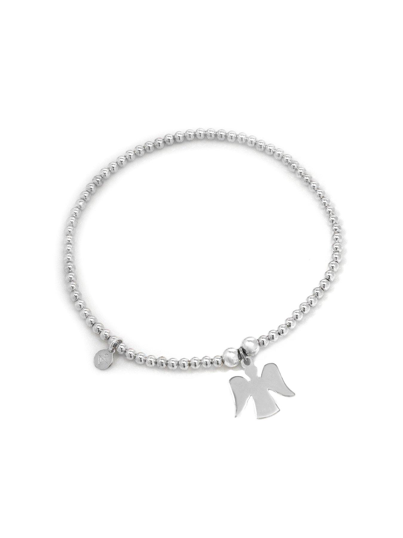 Product photograph of Say It With Mini Guardian Angel Ball Bracelet - Sterling Silver - Junior from very.co.uk